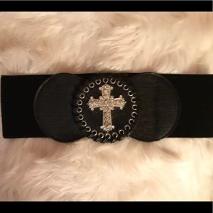 Cross Wide Stretch Belt with Rhinestones
